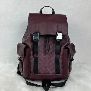 COACH MEN'S Clark Backpack In Signature Canvas CCF90 Black Currant NWT